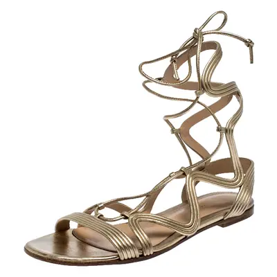 Gianvito Rossi Metallic Gold Leather Gladiator Ankle Length Flat Sandals Size 35.5