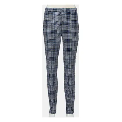 Off-White Blue & Grey Patterned Wool Zip Detail tapered Leg Pants