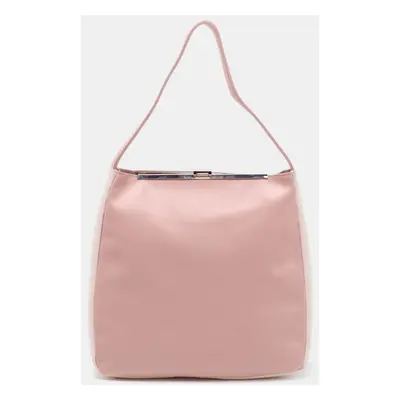 Furla Pink Blush/White Leather Frame Lock Tote