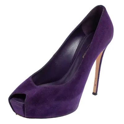 Gianvito Rossi Purple Suede Peep Toe Platform Pumps Size 39.5