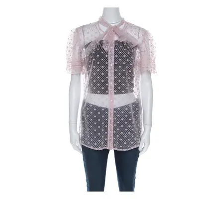 Red Valentino Pale Pink Tulle Bow Tie Detail Sheer Blouse