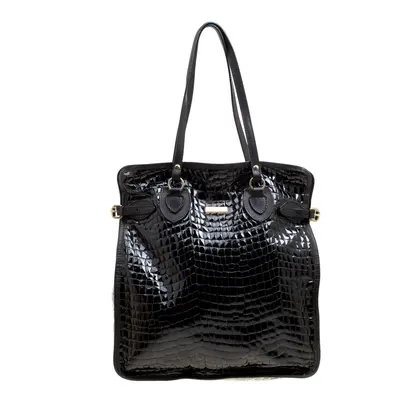 Dsquared2 Black Croc Embossed Patent Leather Tote