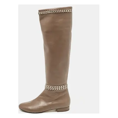 Le Silla Brown Leather Chain Detail Knee Length Boots Size