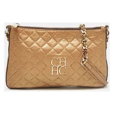 Carolina Herrera Gold Leather Logo Chain Shoulder Bag