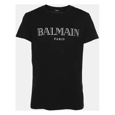 Balmain Black Cotton Printed Logon Short Sleeves T-Shirt