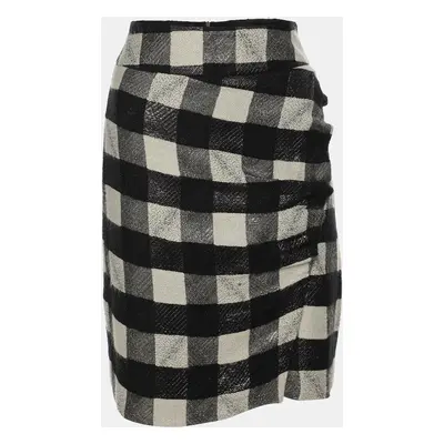 Emporio Armani Black/White Checkered Lurex Blend Midi Skirt