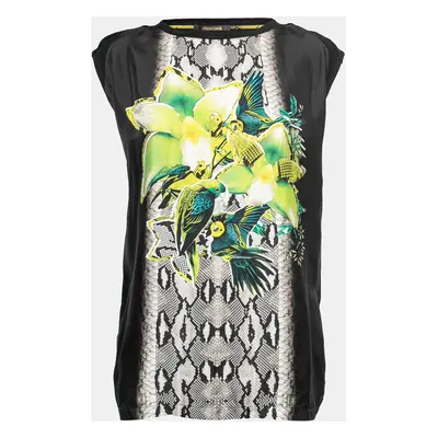 Roberto Cavalli Black Jersey Parrot Printed Top