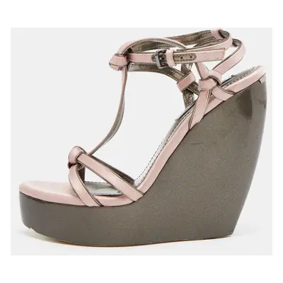 Burberry Pink Satin Ankle Wrap Wedge Sandals Size