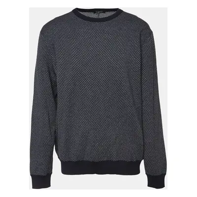 Ermenegildo Zegna Navy Blue Herringbone Wool Sweatshirt