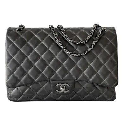 Chanel Grey Leather Classic Double Maxi Flap Bag