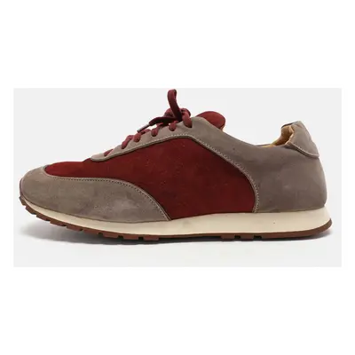 Loro Piana Grey/Burgundy Suede Weekend Walk Low Top Sneakers Size