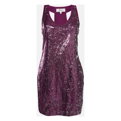 Badgley Mischka Purple Sequin Crepe Sleeveless Mini Dress