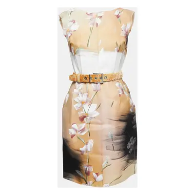 Dolce & Gabbana Beige Floral Hand Painted Canvas Limited Edition Midi Dress