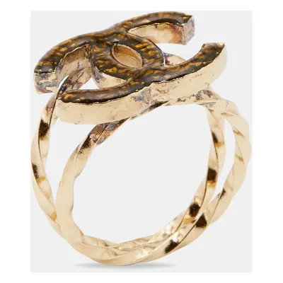 Chanel CC Resin Gold Tone Ring Size