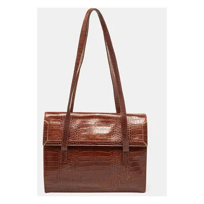 Escada Brown Croc Embossed Leather Tote