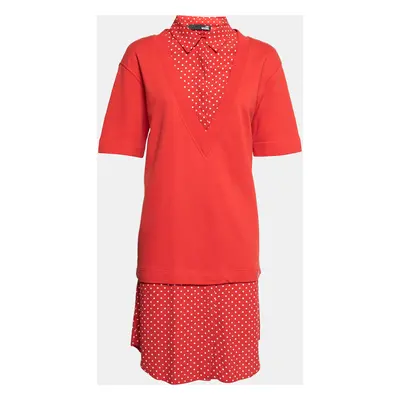 Love Moschino Red Cotton & Crepe Inset Short Sleeve Dress