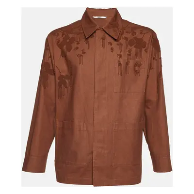 Valentino Brown Cotton Bead Embellished Blouson Jacket