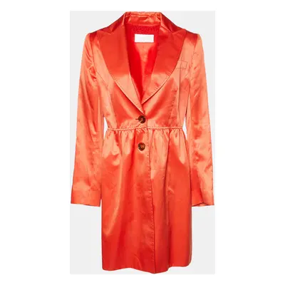 Valentino Orange Cotton & Silk Satin Button Front Coat