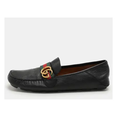 Gucci Black Leather Web GG Marmont Loafers Size