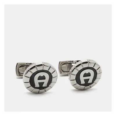 Aigner Oseo Carbon Fiber Silver Tone Cufflinks