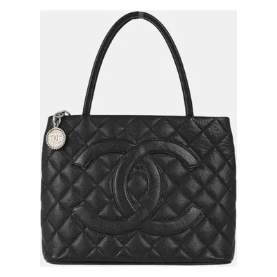 Chanel Black Calfskin Medallion Tote Handbag