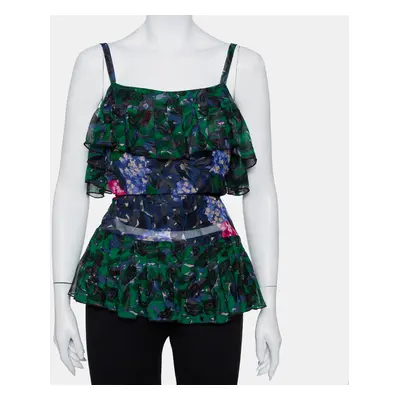 Anna Sui Multicolor Printed Silk Ruffled Sleeveless Top