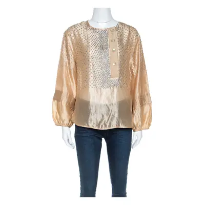 Stella McCartney Beige Silk Sequin Detail Balloon Sleeve Blouse