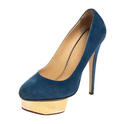 Charlotte Olympia Blue Suede Dolly Platform Pumps Size 38.5