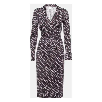 Diane Von Furstenberg Navy Blue Pirouette Dot Print Silk Jersey Cybil Wrap Dress