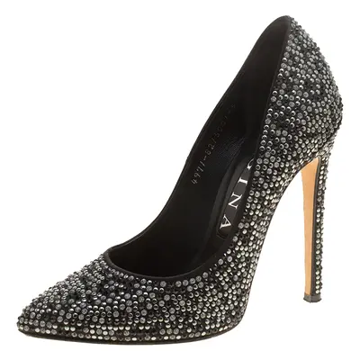 Gina Black Satin Anais Crystal Embellished Pumps Size