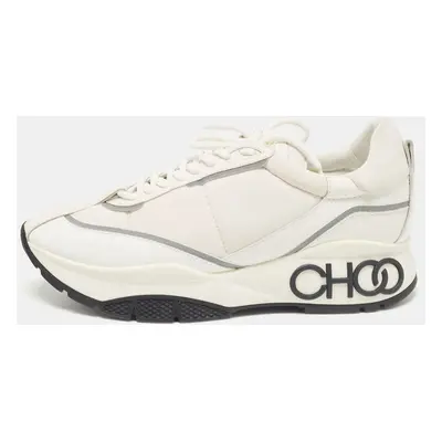 Jimmy Choo White Fabric and Leather Raine Lace Up Sneakers Size 41.5