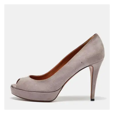 Gucci Light Grey Suede Peep Toe Platform Pumps Size