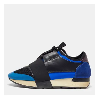 Balenciaga Blue/Black Leather and Mesh Race Runner Sneakers Size