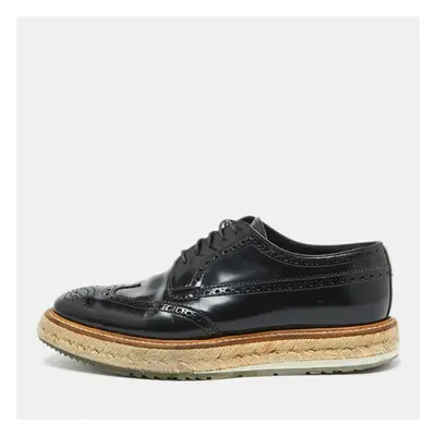 Prada Black Leather Brogue Wingtip Espadrille Platform Derby Size 38.5