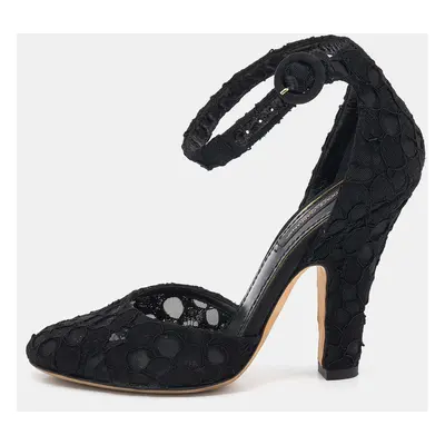 Dolce & Gabbana Black Lace Ankle Strap Sandals Size