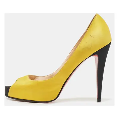 Christian Louboutin Yellow Satin Flo Platform Peep Toe Pumps Size