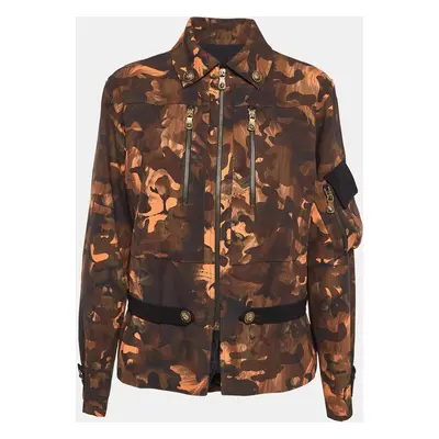 Versus Versace Brown Camouflage Print Jersey Zip-Up Jacket