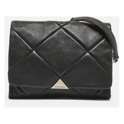 Emporio Armani Black Quilted Faux Leather Noelle Flap Shoulder Bag