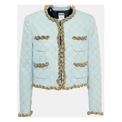 Moschino Couture Blue Faded Denim Quilted Chain Detail Jacket