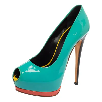 Giuseppe Zanotti Turquoise Patent Leather Peep-Toe Platform Pumps Size