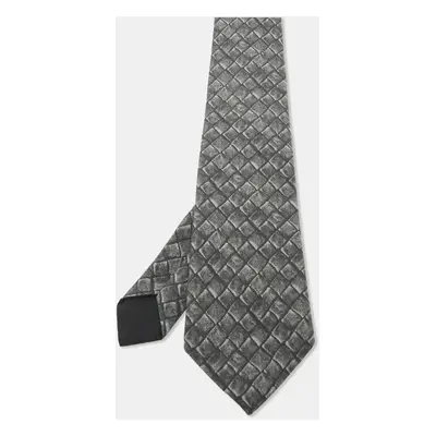 Bottega Veneta Grey Print Silk Tie