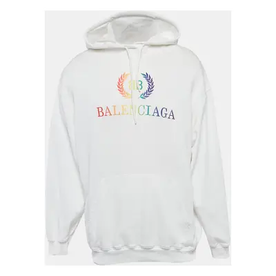 Balenciaga White BB Embroidered Cotton Oversized Hoodie