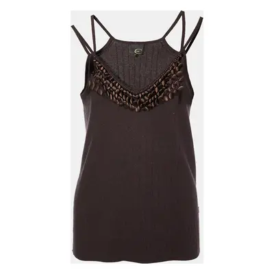 Just Cavalli Brown Silk Knit Button Embellished Tank Top