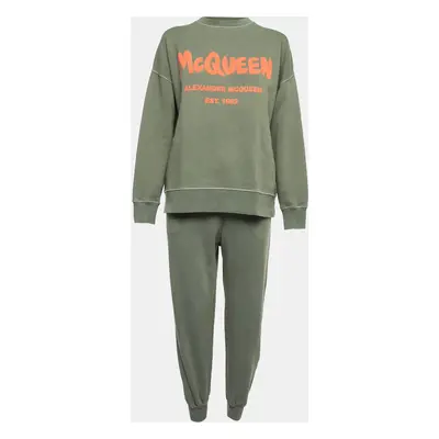 Alexander McQueen Military Green Logo Print Cotton Jogger Sweatshirt Set M/S