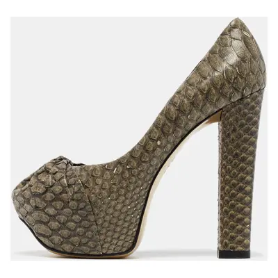 Gina Green Python Platform Block Heel Pumps Size