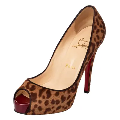 Christian Louboutin Brown Leopard Print Calf Hair Dorispky Peeptoe Pumps Size