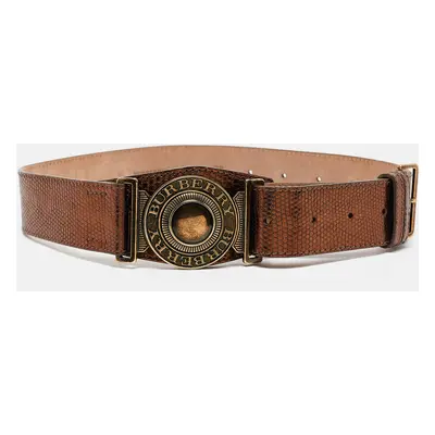 Burberry Bronze Lizard Embossed Leather Logo Buckle Belt Size 70CM