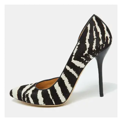 Gucci White/Brown Zebra Pony Hair Pointed D'Orsay Pumps Size