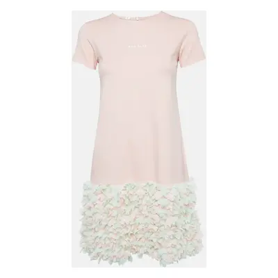 Elie Saab Pink Floral Chiffon Trim Jersey Mini Dress Yrs