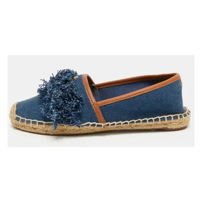 Tory Burch Blue Denim Shaw Espadrilles Flats Size 36.5